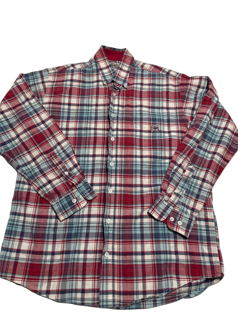 Cinch Men's Small Red Blue White Plaid Button-Down Shirt Long Sleeve